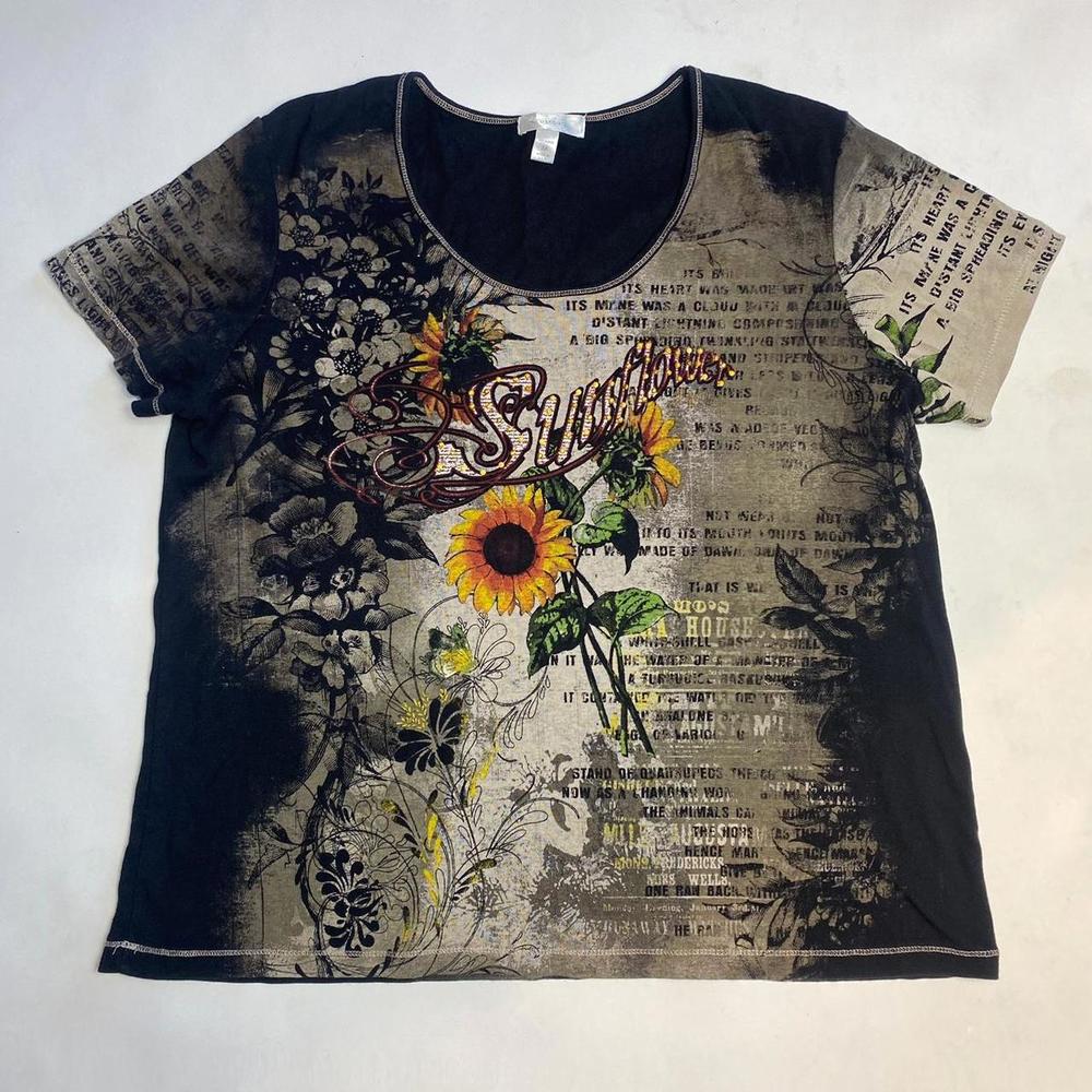 Grunge Rhinestone Sunflower Tee